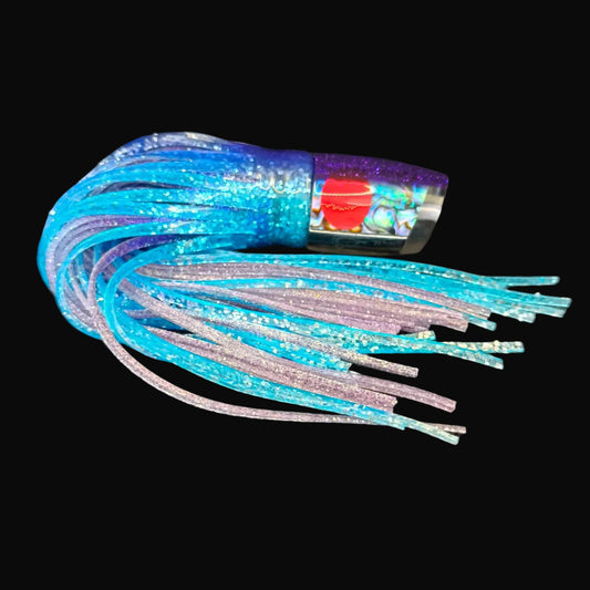 Tantrum Small Bandit lure with purple head and BlueOcean purple/blue over purple skirts, 205mm.