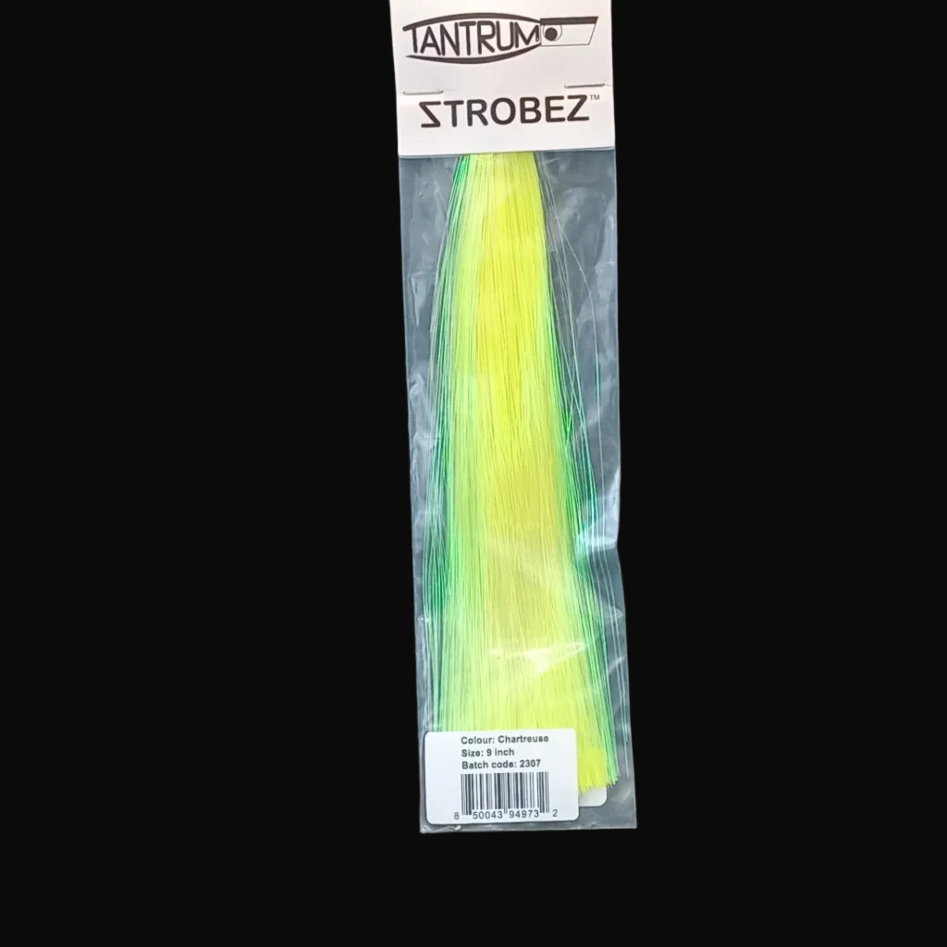 High-flash chartreuse Tantrum Strobez Flash-A-Bou skirt for game fishing lure