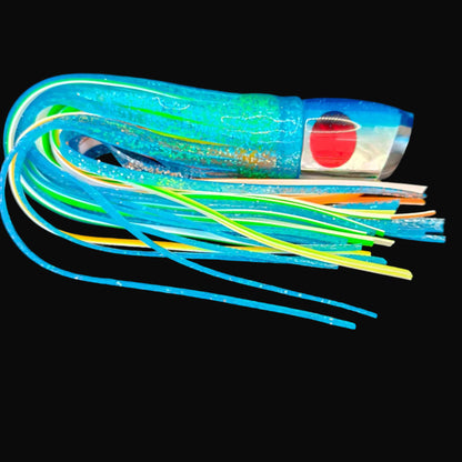 Tantrum TTS Medium Bandit Game Fishing Lure – Light Blue Head with Blue over Orange/Green/White Skirts