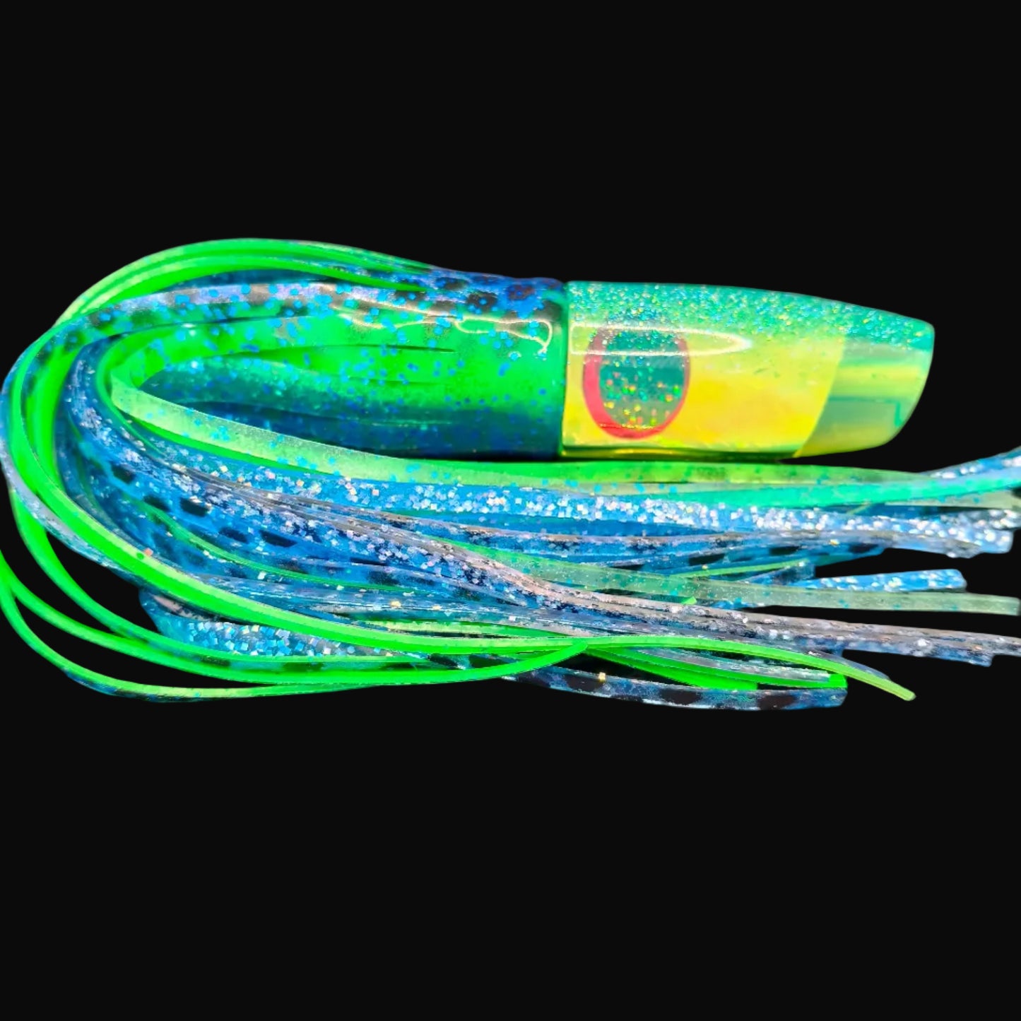 Tantrum TTS Medium Plunger Game Fishing Lure – Fluoro Yellow with Yellow/Green over Blue Skirts (VAN)