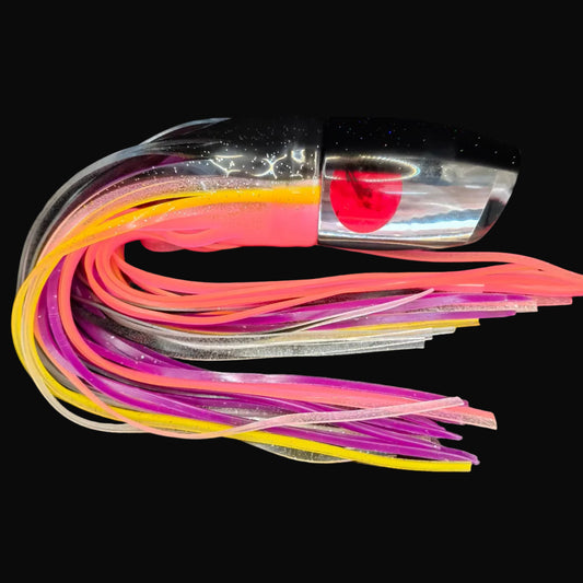 Tantrum TTS XL Large Bandit lure with black head and black/pink over purple Blue Ocean skirts for offshore game fishing
