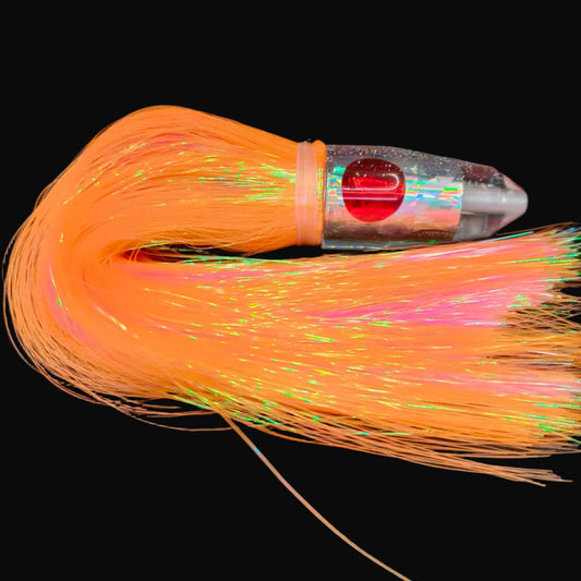 Tantrum Medium Bullet 290mm clear head orange over pink Strobez skirted game fishing lure