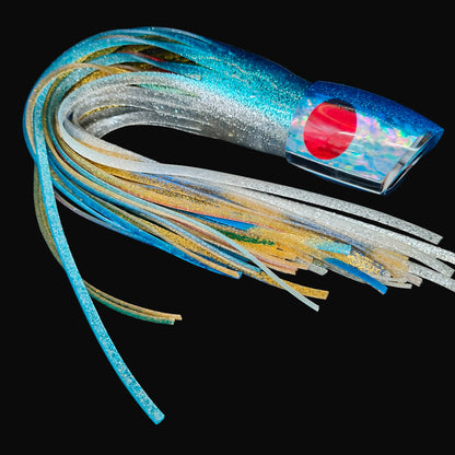 Tantrum Large Bandit trolling lure in evil colour with blue ocean skirts for marlin and tuna fishing