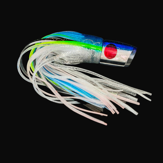 Tantrum Small Bandit dark blue trolling lure with blue/silver over silver-black rubber ocean skirts