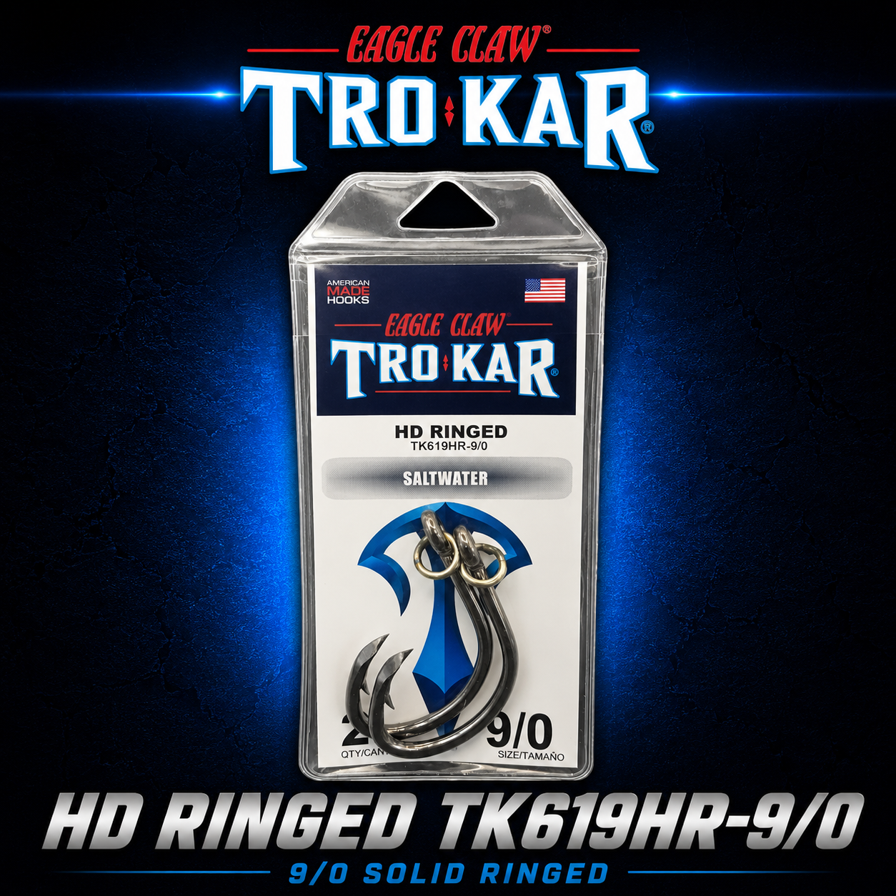 Trokar HD Ringed TK619HR-9/0 premium saltwater hook with integrated solid ring