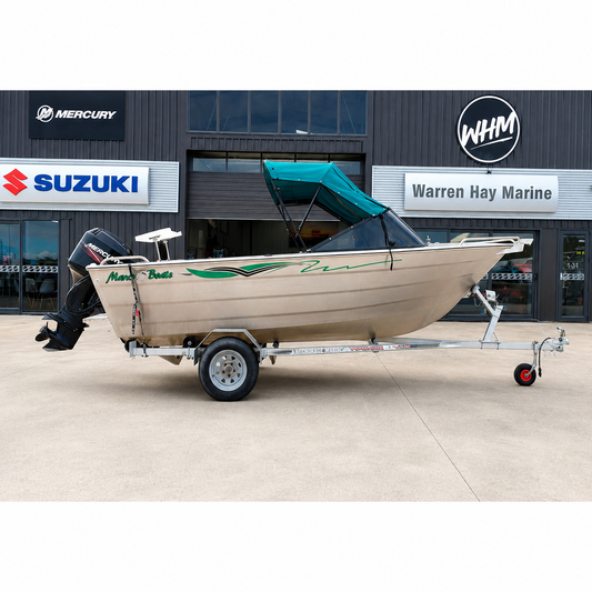 Used boat, Marco Blazer 480, starboard side, Mercury 50hp 2 stroke outboard, Warren Hay Marine, Whangarei 