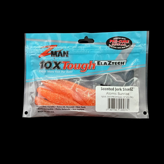 Packaged Zman Scented Jerk Shad fishing lure Atomic Sunrise